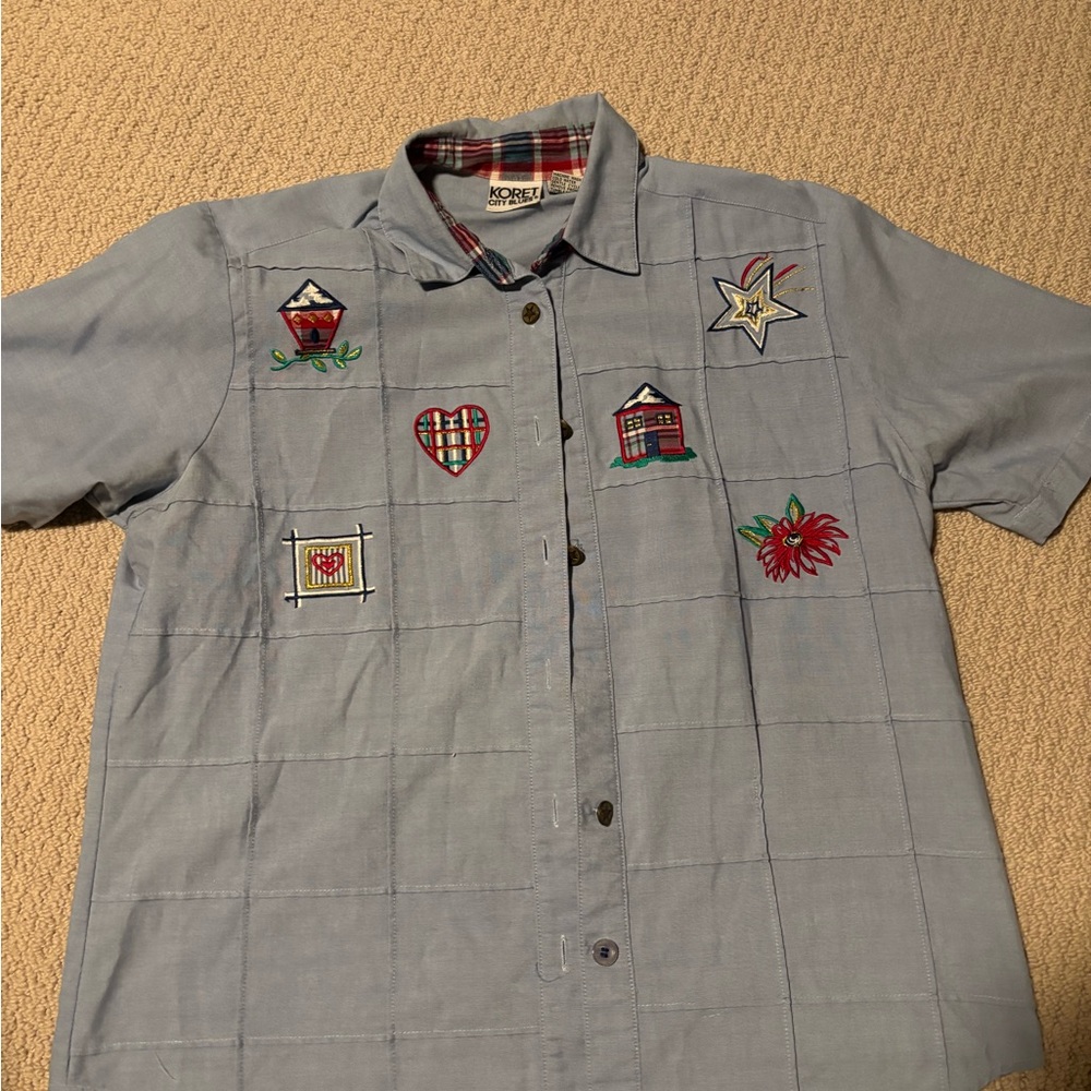 Vintage Koret Gray Embroidered Casual Shirt